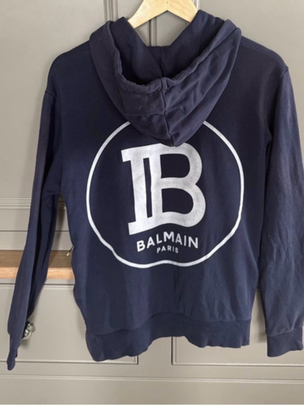 Balmain Navy Zip-Up Hoodie with White Logo